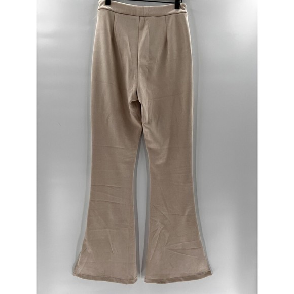 Pretty Little Thing Stone Bonded Suede Flare Trousers Size US 6 - Picture 2 of 7